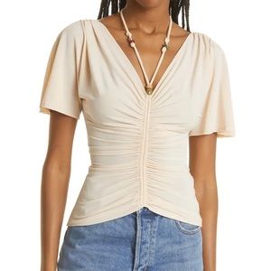 A.L.C Nina Ruched Beaded Blouse Cream